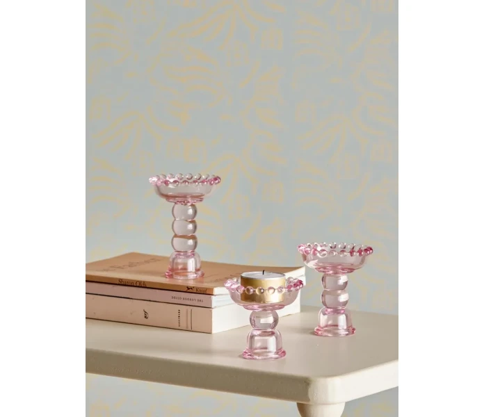 bloomingville pieni matala lasinen kynttilanjalka lasia vaaleanpunainen roosa 7 kuva