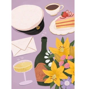 Putinki Kaisu Sandberg 2-osainen kortti - Yo-lakki, kakkupala ja kukat  kuva