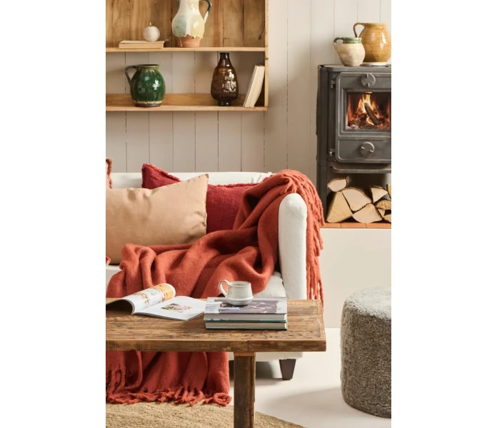 4600 70 ib laursen ruoste ruosteenpunainen punainen torkkupeitto villasekoitetta 130 x 170 cm 5 kuva