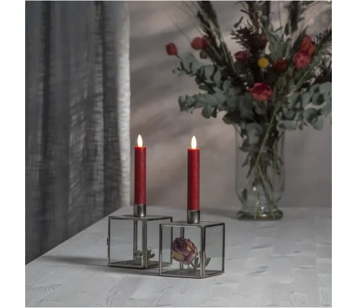 062 13 star trading punainen lyhyt led kruunukynttila 15 cm aidon nakoisella aidolla liekilla 2 kuva