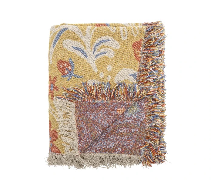 82066530 bloomingville reims torkkupeitto peitto keltainen kukallinen kukkakuvioinen 130 x 170 cm 1 kuva