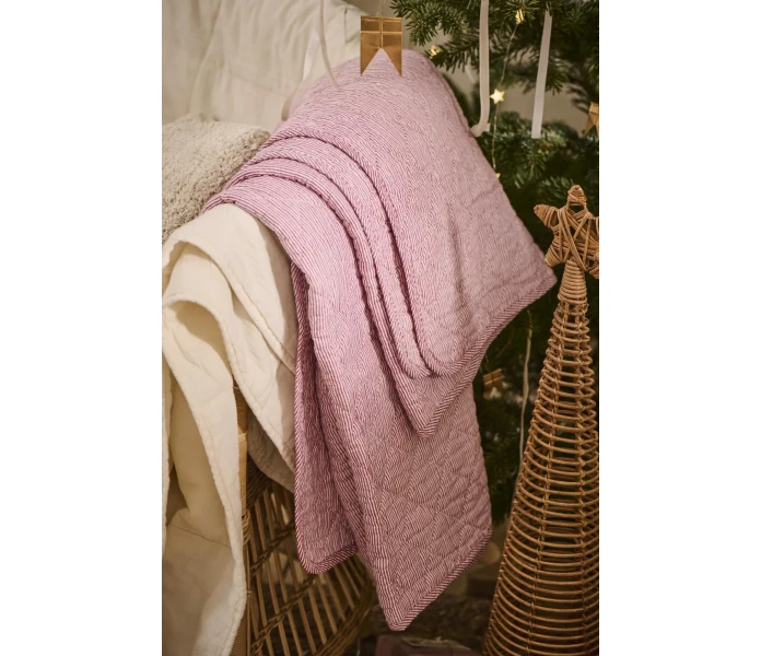 0788 33 ib laursen raidallinen tikattu peitto takki torkkupeitto punainen valkoinen 2 kuva