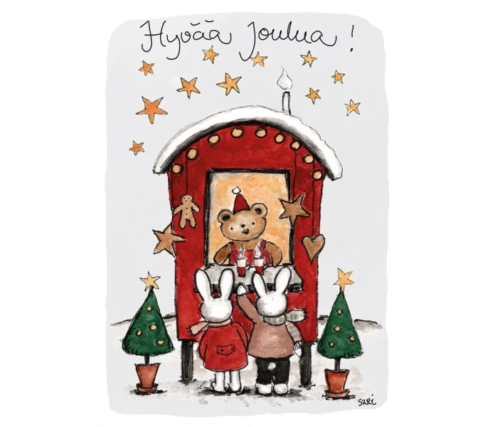 putinki saris artwork joulukortti joulukoju kuva