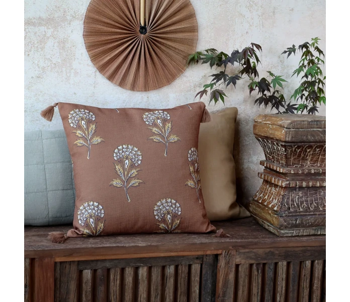 16101214 chic antique kuviollinen tyynynpaallinen ruskea terrakotta ruoste 50 x 50 cm kuva