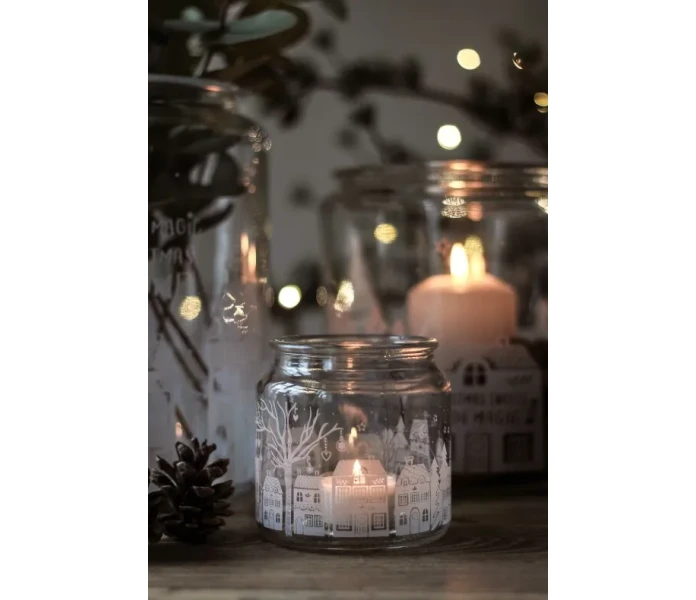 29777 75 majas cottage christmas town lasipurkki lyhty 10 x 10 cm talo talot kaupunki siluetti kuva