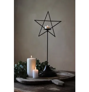 Majas Cottage metallitähti lämpökynttilälle musta 49cm kuva