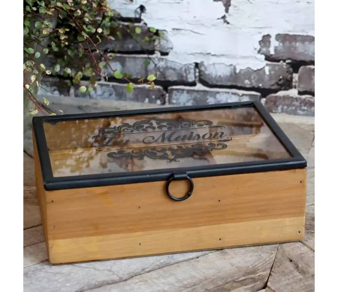 41051000 chic antique puinen kannellinen laatikko kuudella lokerolla laatikko teepusseille kuva