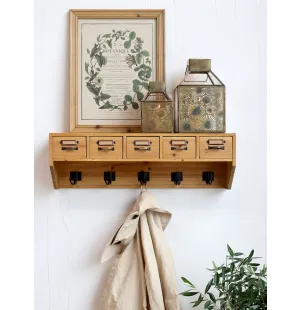 Chic Antique puinen seinähylly laatikoilla ja naulakolla  kuva