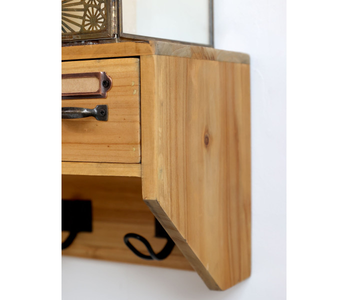 41065700 05 chic antique ruskea puinen seinahylly naulakoilla 3 kuva