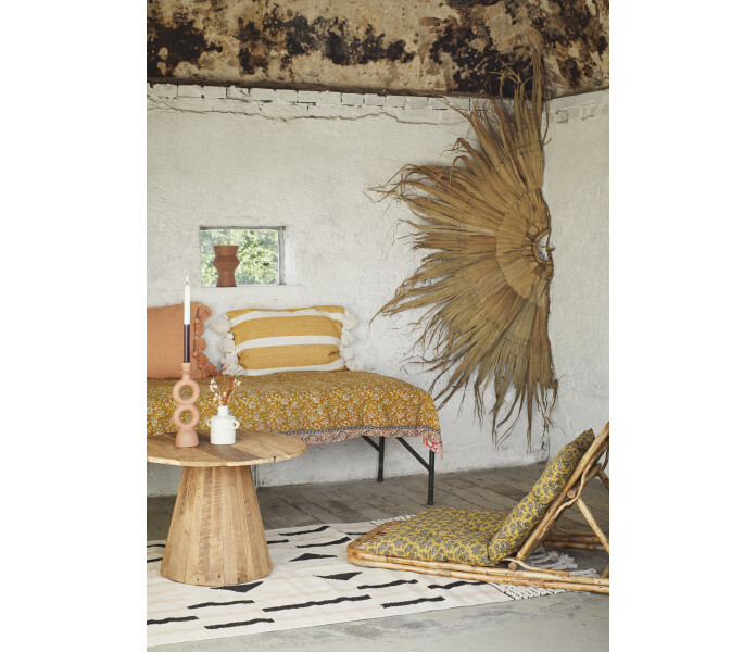 jecu 6163 Madam Stoltz tyynynpaallinen puuvilla kuddfodral bomull raidallien randig keltainen valkoinen gul vit hapsut 2 kuva