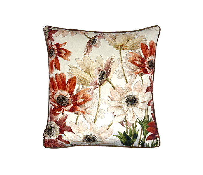 LA156 Vanilla fly flower power sametti tyynynpaallinen kuddfodral sammet kukallinen blommig ruskea oranssi valkoinen vaaleanpunainen lila orange brun vit rosa kuva