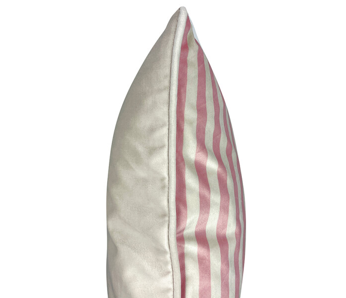 LA143 Vanilla fly pink cream strip sametti tyynynpaallinen kuddfodral sammet raidallinen randig vaaleanpunainen valkonen kerma randig ljusrod vit gradd 2 kuva