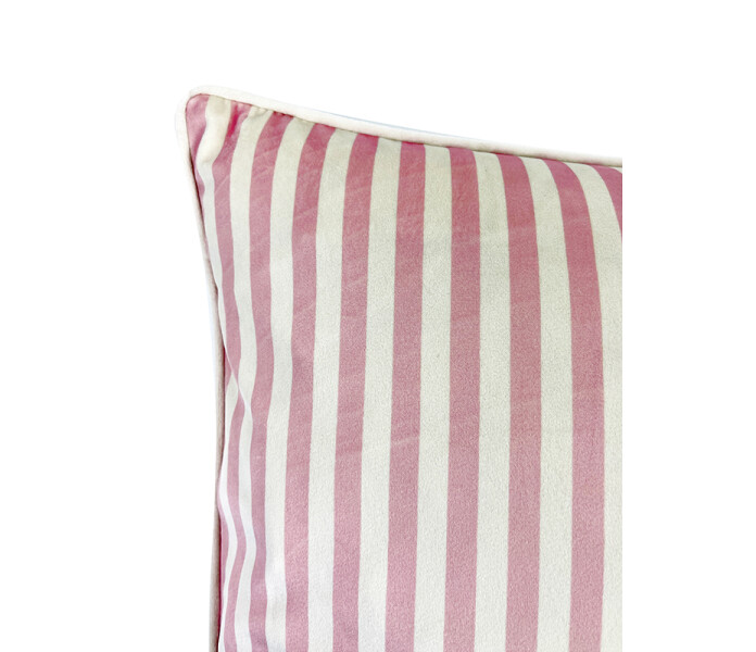 LA143 Vanilla fly pink cream strip sametti tyynynpaallinen kuddfodral sammet raidallinen randig vaaleanpunainen valkonen kerma randig ljusrod vit gradd 3 kuva
