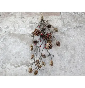 Chic Antique ripustettava oksakimppu kävyillä 42 cm kuva