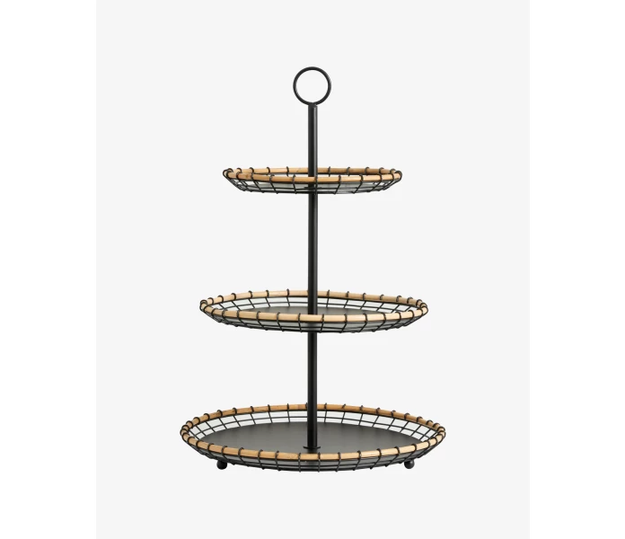 4509 Nordal kerrostarjotin vaningsfat kolmekerroksinen tarjotin trevanings bricka metalli bambo bambu metall musta svart kuva