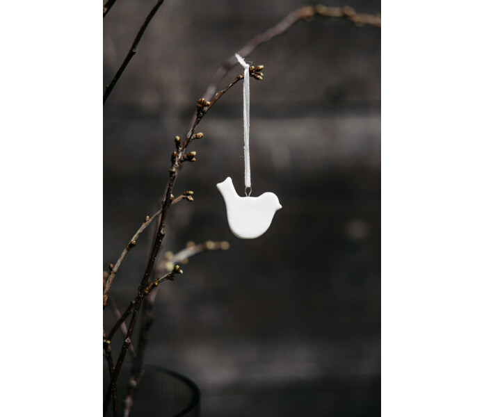 916119 Storefactory Siv ripustettava koriste hangande dekoration lintu fagel paasiainen pask keramiikka keramik valkoinen vit kuva