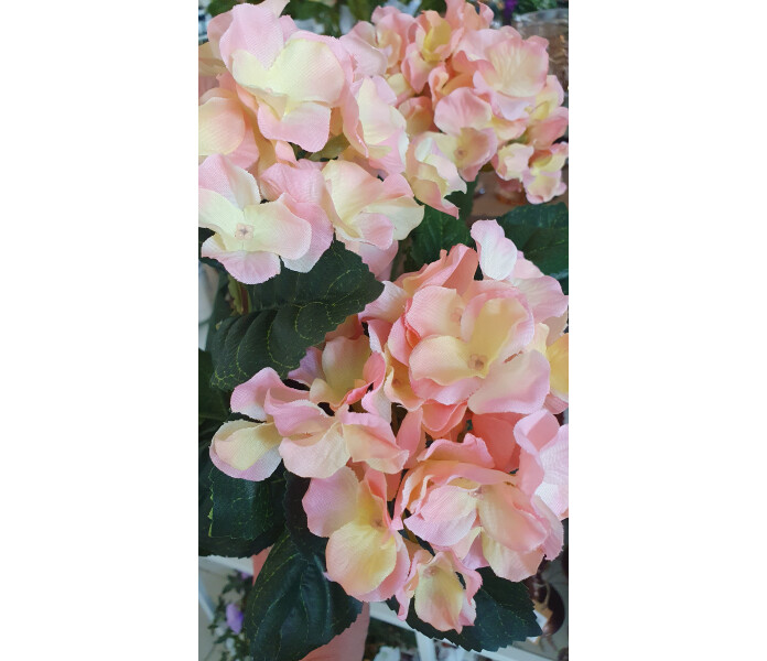 mr plant silkkikukka tekokukka koristekukka roosa hortensia ruukussa 2 kuva