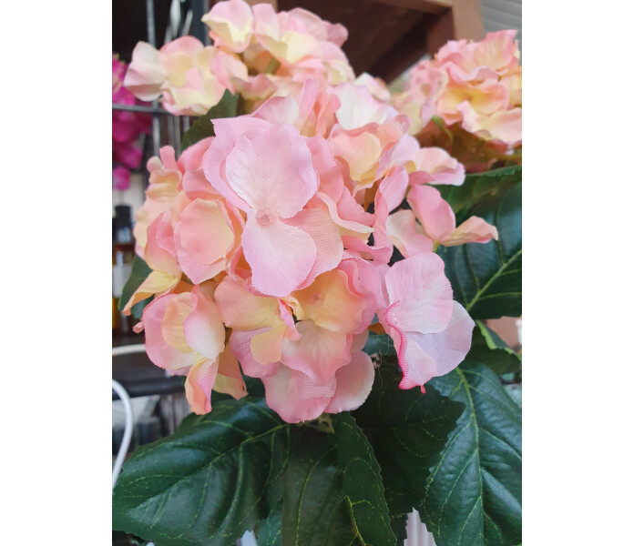 mr plant silkkikukka tekokukka koristekukka roosa hortensia ruukussa 3 kuva