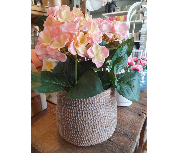 mr plant silkkikukka tekokukka koristekukka roosa hortensia ruukussa 4 kuva