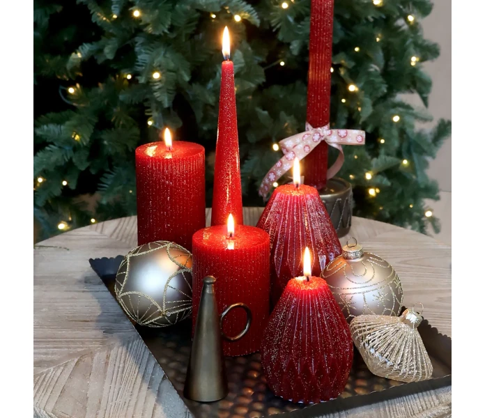 71119433 chic antique pilarikynttila glitter punainen kuva