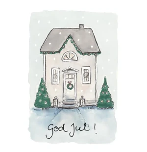 Putinki Sari's Artwork 2-osainen joulukortti  -  Vaalea talo, God jul kuva