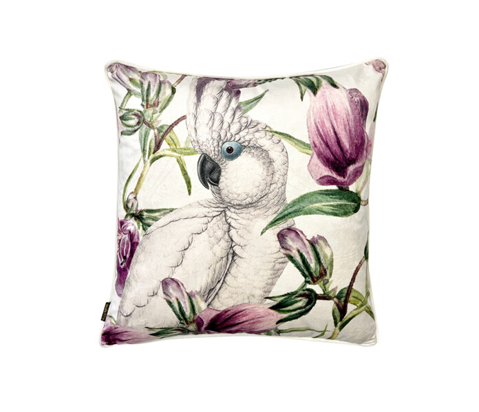 vanilla fly la170 cherr blossom papukaija lintu tyynynpaallinen pinkki valkoinen 50 x 50 cm kuva